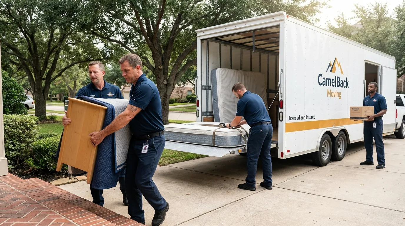 Crew loading residential truck for cross-state move from Stillman Valley, IL